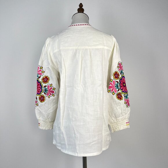 NWOT Boden Embroidered Floral White Linen Top Shirt Blouse Sz 10 - Picture 7 of 16